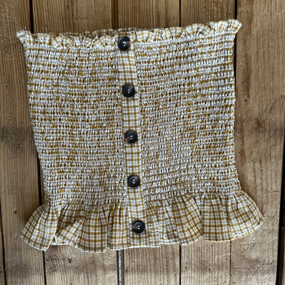 Willow + Root Mustard Gingham Smocked Tube Top Yellow White XS